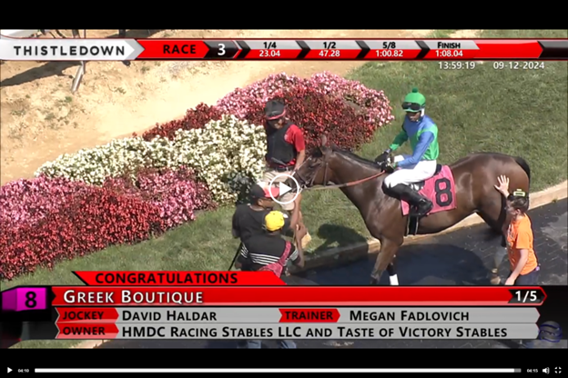 Boom! GREEK BOUTIQUE wins as a 1/5 favorite should (by daylight) as she breaks her maiden as a 2 year old at <a href="/JACKThistledown/">JACK Thistledown</a> today. 

Great training job by Megan Fadlovich and ride by David Haldar.  High fives to breeder Mapleton Thoroughbred Farms + partner HMDC Racing Stables.