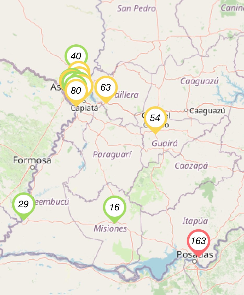 edudose's tweet photo. Indicadores de calidad de aire han mejorado en gran Asunción,
suroeste  y centro de la R. Oriental, con la entrada del frente. Encarnación mejorará, sin embargo el este, norte y nordeste de la R. Oriental tendrán el impacto de toda la masa de humo redireccionada. Vía @KoaNdeAire https://t.co/jan2WCT27V