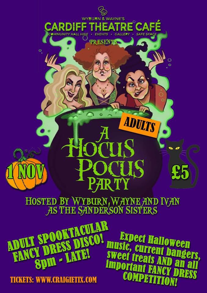 Join us for a Hocus Pocus Party 🎃
Kids Party hosted by…
The Sanderson Sisters
£10 All Inclusive 
Showing of film Hocus Pocus
Sweets n Treats &amp; Spooktacular Drinks
Fancy Dress
Disco
Games
Pumpkin Carving
Hours of fun in a safe space just £10 per child
checkout.square.site/merchant/MLC67…?