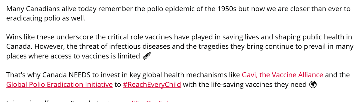 mavenm's tweet photo. Canada NEEDS to invest in key global health mechanisms like Gavi, the Vaccine Alliance and the Global Polio Eradication Initiative to #ReachEveryChild with the life-saving vaccines they need https://t.co/PvQJFkr7Qo