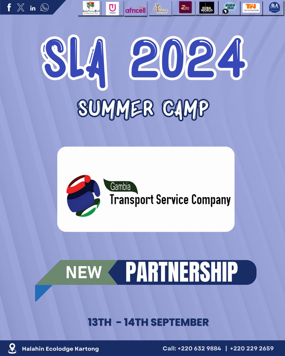 sleadershipacc's tweet photo. We are thrilled to announce our new partnership with Gambia Transportation Company Limited for the SLA 2024 Summer Camp. Their support will ensure smooth and comfortable transportation for all participants, making this event even more memorable. https://t.co/OsclrRmmKe