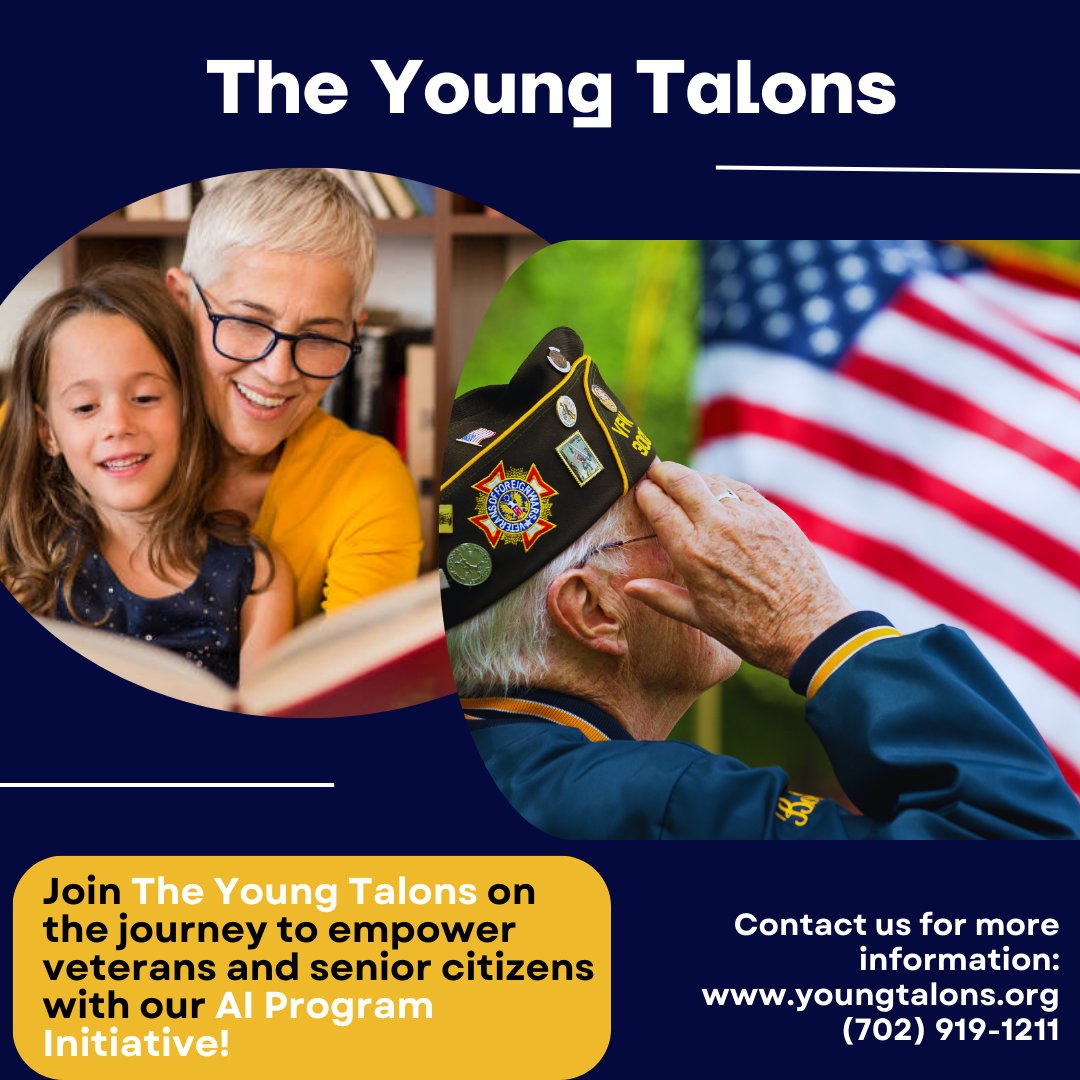 Empower veterans &amp; senior citizens with skills in AI &amp; cybersecurity! 💻✨ Be a part of their success by sponsoring The Young Talons AI Program. For details on sponsor benefits and program information, contact us at youngtalons.org! #AIForAll #EmpowerGrowth #YoungTalons