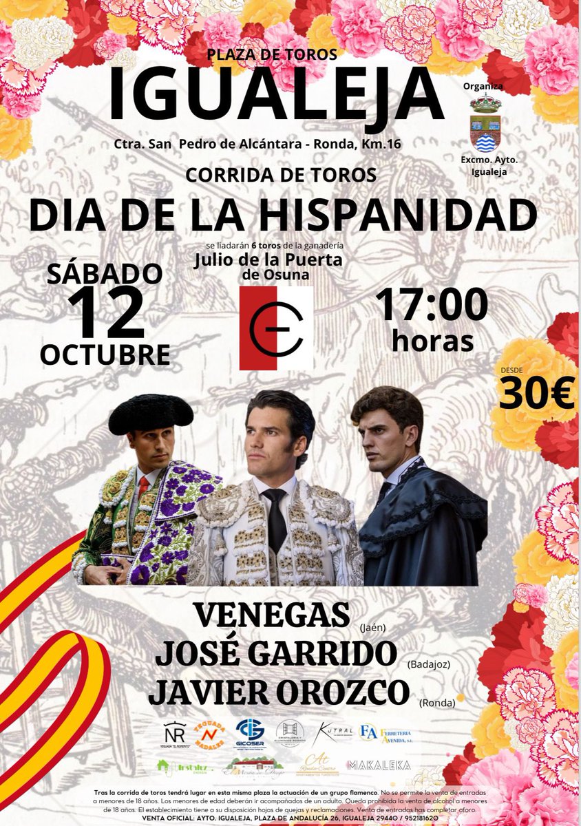 🆕 Próxima Parada 

📅 12 de Octubre de 2024
🇪🇸 Dia de la Hispanidad 
📍 Plaza de Toros Igualeja 
🐂 Toros de Julio de La Puerta

#Rondeño