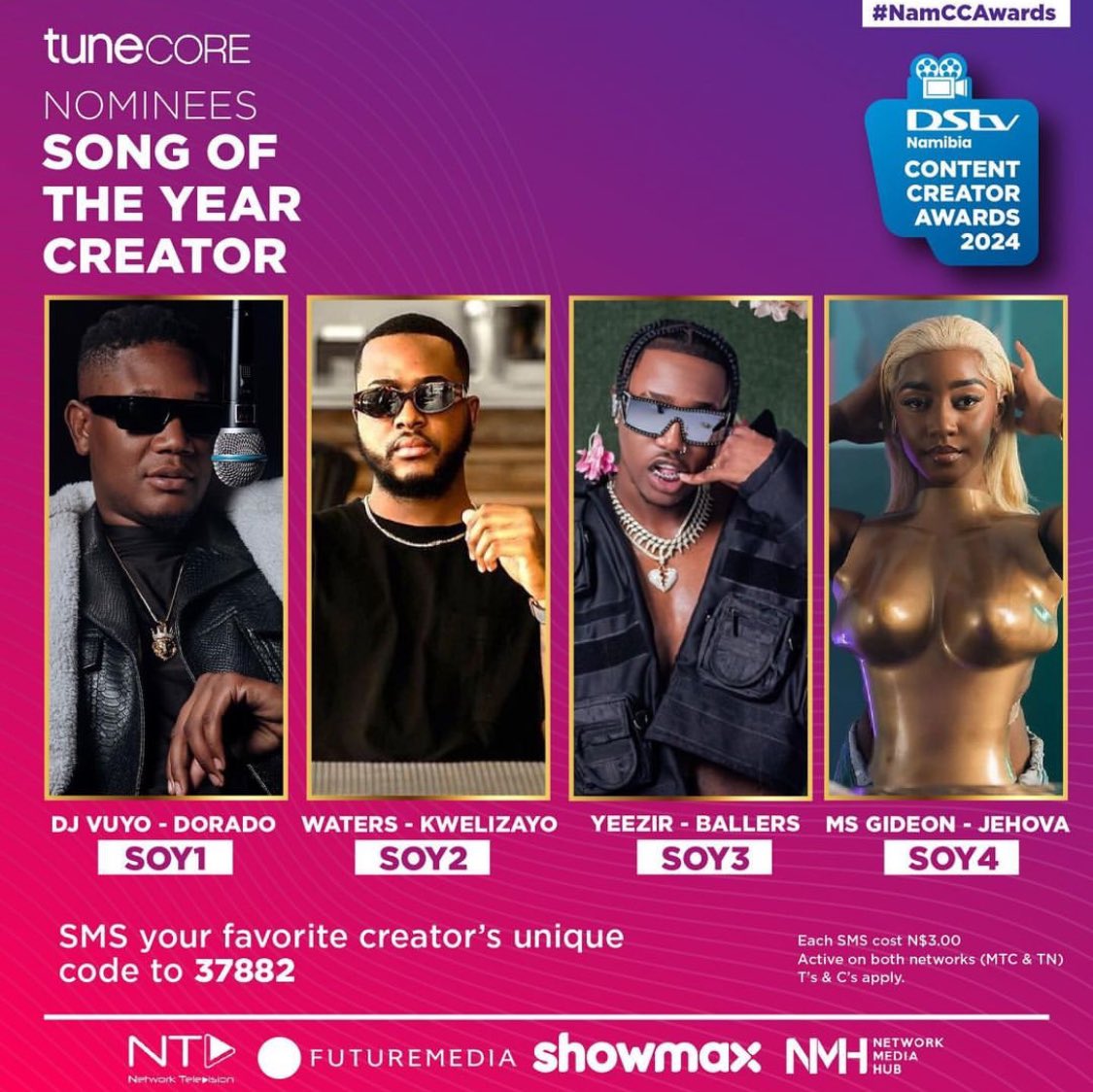 Honored to be nominated for Song of the Year Creator! Your support means everything to me! 🙏 Please take a moment to vote and help bring this award home. Let’s make some noise together! 

SMS SOY1 TO 37882
N$3.00 per SMS