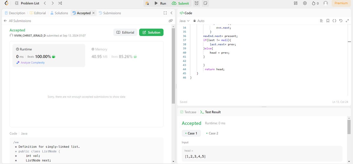 vivin_chris_jd's tweet photo. Day 32- Solved #linkedlist problems on #leetcode
#148. Sort List
#206. Reverse Linked List
#92. Reverse Linked List II
and
Reverse a sublist of a linked list on #geeksforgeeks
#Coding #DSA #100dayscodechallenge #Interview https://t.co/P3uhpFJgxT