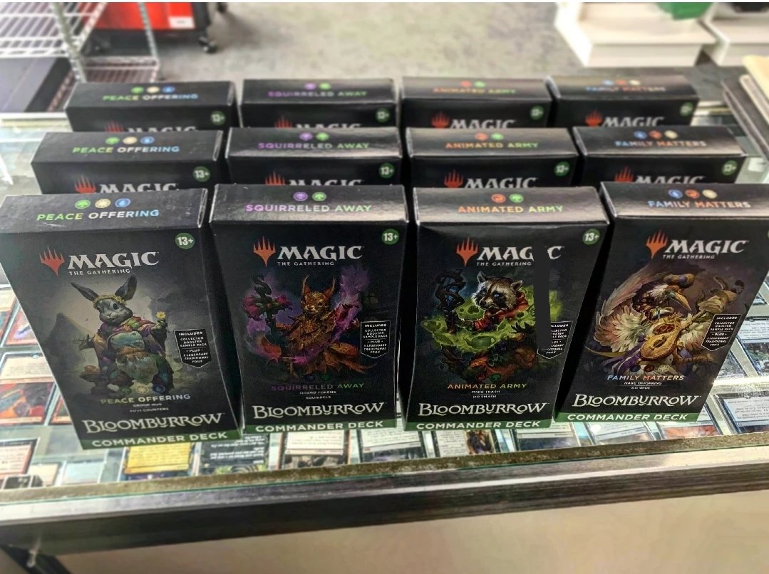 GTGameHouse's tweet photo. All 4 Bloomburrow Commander decks are back in stock for a limited time - we do not expect these to last long, so pick one up while supplies last!

#magicthegathering #bloomburrow #gaming #gamestore #smallbusiness #shoplocal #knoxville https://t.co/j1QOvcm9Qq