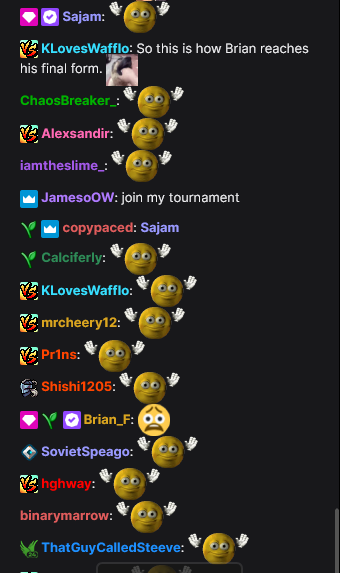 slimebigmoney's tweet image. they taught brian F how to use emotes im crying