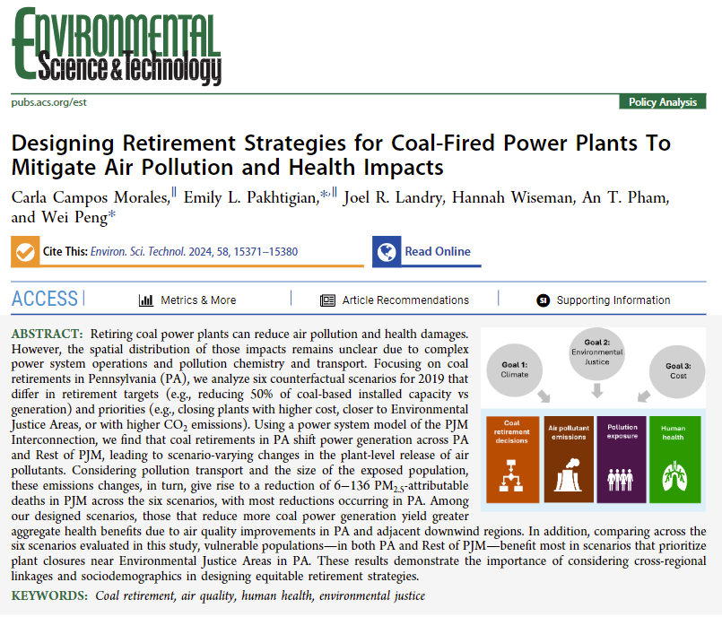 CarlaCamposMO's tweet photo. Excited 🎉to share our new paper @EnvSciTech https://t.co/HMtAOnKizb. Strategically retiring coal plants in high-pollution counties and near Environmental Justice areas can improve health, equity, and climate goals. A special shoutout to my advisor @WeiPeng_Pton and co-authors. https://t.co/MQlGWQopwI