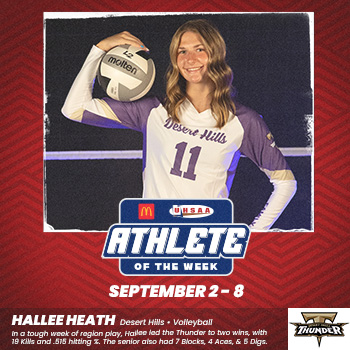 UHSAAinfo's tweet photo. McDonald's and the UHSAA congratulate Hallee Heath of Desert Hills High School for being named Athlete of the Week!! Congratulations, Hallee! https://t.co/sMWdnXo8Wr