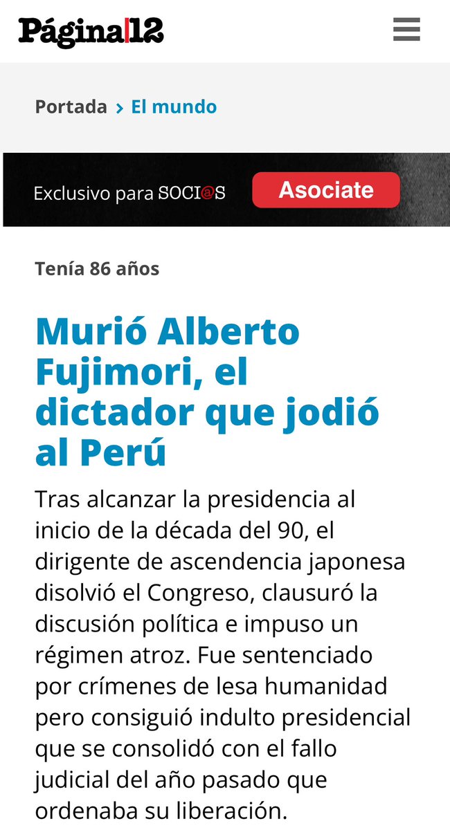 ultimarrojicia's tweet photo. Medios peruanos: “Murió mi presi, oremos por su alma”.
Medio argentino: https://t.co/mPrGv7GrO7
