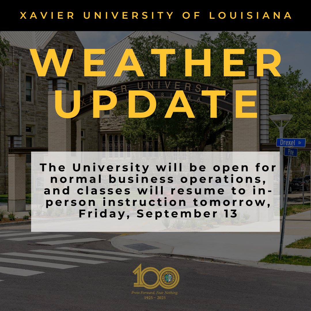 Hey Xavierites, we’ve been working to assess any damages on campus and remove storm debris from Francine to ensure that the campus is safe for return tomorrow.