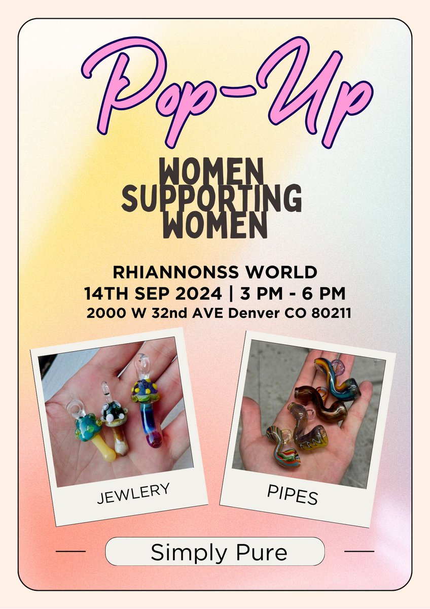 Join us for an exciting **Glass Pop-Up!Simply Pure is thrilled to host **Rhiannonss World** on **September 14th** from **3-6 PM**. Rhiannonss specializes in creating one-of-a-kind glass art, including unique pendants, intricate glass pieces, marbles, and other stunning trinkets.