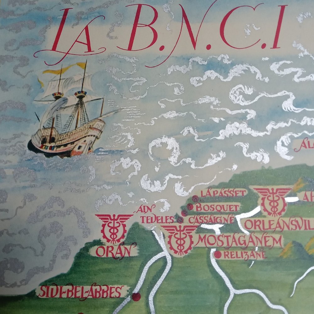 mapmapnmap's tweet image. Discover this illustrated map of Algeria and Tunisia, published in 1940 by the Banque Nationale pour le Commerce et l'Industrie. Dimensions: 53.7 * 43.9 cm.
r