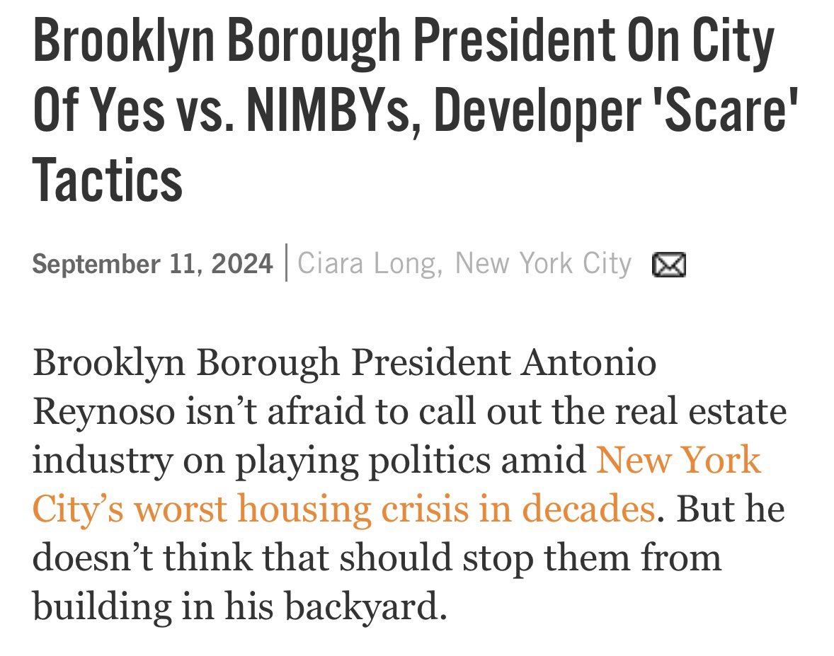 “Every single part of the city contributes to some other part of the city. I want to make sure that people understand that we're all connected.”

I spoke to <a href="/CiaraReports/">Ciara Long</a> <a href="/Bisnow/">Bisnow</a> about affordability and the dire need for more housing in all of Brooklyn. 

bisnow.com/new-york/news/…