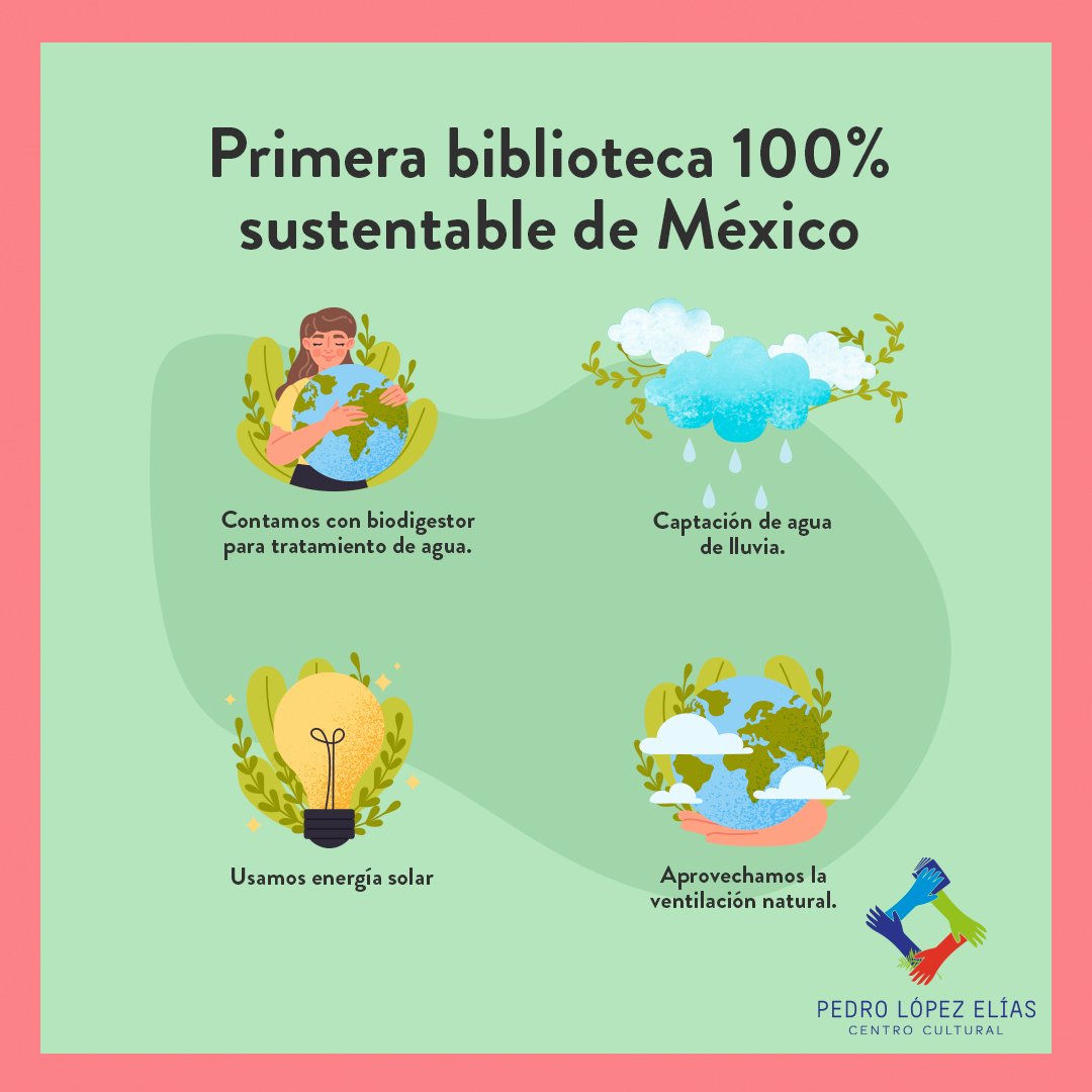 En el Centro Cultural Pedro López Elías, no solo creemos en el poder transformador de los libros, sino también en la importancia de proteger nuestro planeta. Es por eso que somos la primera biblioteca 100% sustentable de México.