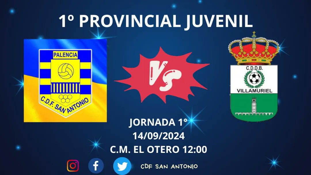 CDF_SANANTONIO's tweet photo. Nuestro Juvenil Provincial comienza su andadura en la liga este sábado a partir de las 12:00 en El Otero en las que se enfrenta @escuelafutbolvillamuriel
Ánimo chicos, a empezar a sumar de 3 en 3. https://t.co/vMnSTGZ4j9