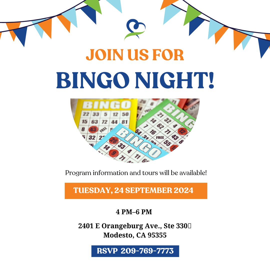 Please celebrate National PACE Month with us at our Bingo Night! We will be hosting this event at our Modesto PACE Center. Free Tours and info sessions will be available. Please RSVP, See you there! 🎉💚💙

#seniorcare #pace #modesto #communityevent #seniorliving
