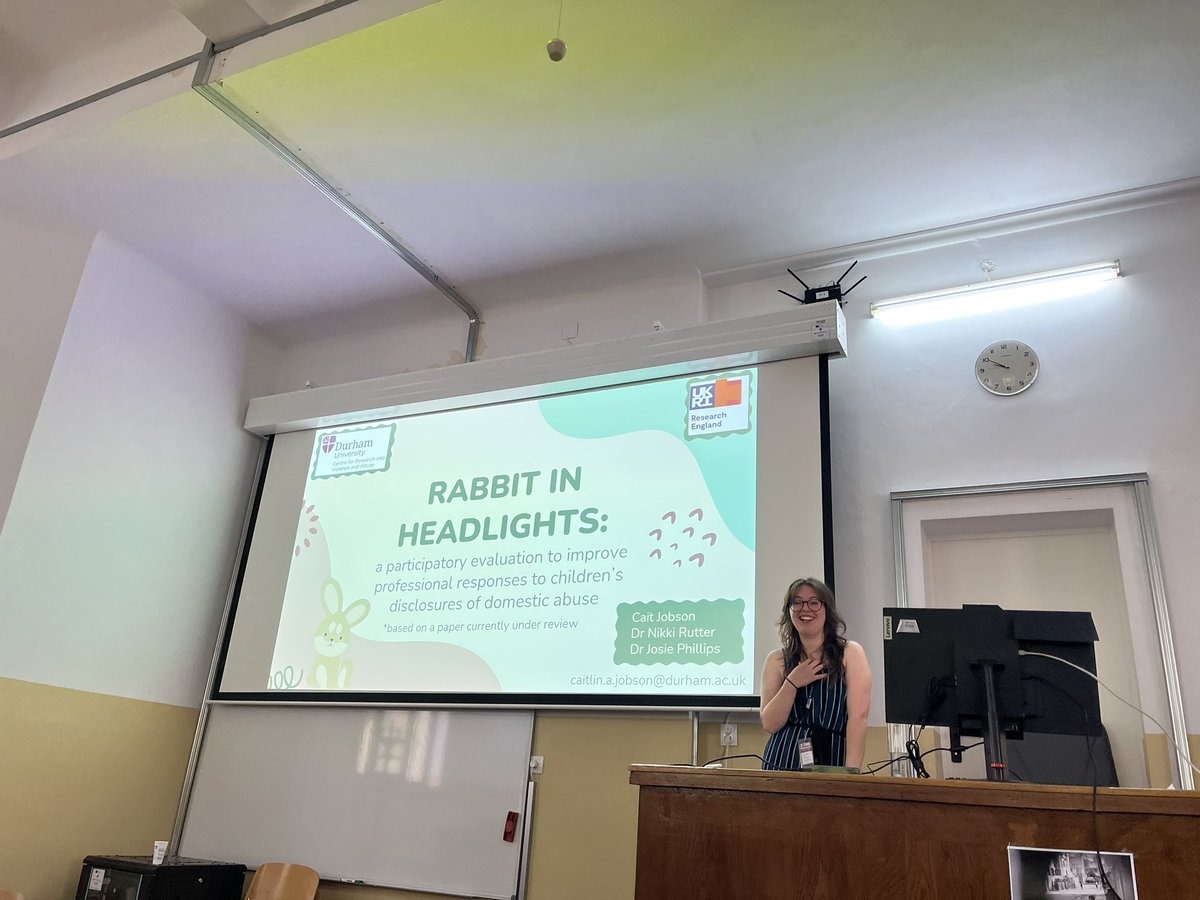 janelle_rabe's tweet photo. Happy to support and learn from the fantastic presentations of @CRiVADurham colleagues on  responses to children's disclosures of domestic abuse, pathways to support on child to parent violence and abuse, perspectives on justice, and policing and PSHE in schools #Eurocrim2024 https://t.co/BtNhDjysBM