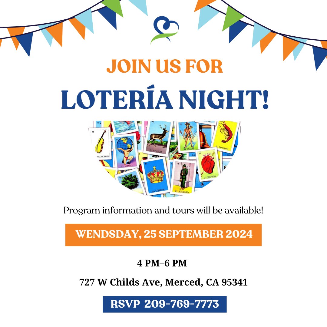 Please celebrate National PACE Month with us at our Lotería Night! We will be hosting this event at our Merced PACE Center. Free Tours and info sessions will be available. Please RSVP, See you there! 🎉💚💙

#seniorcare #pace #merced #communityevent
