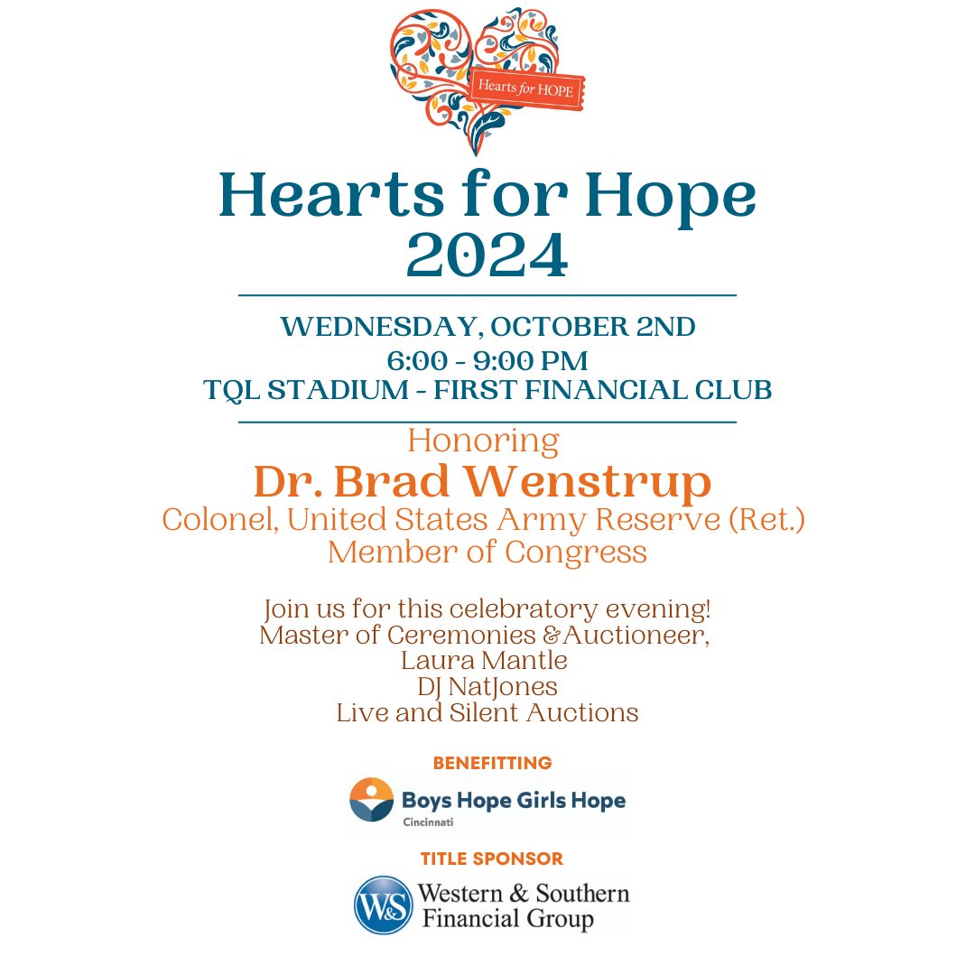 CincinnatiBHGH's tweet photo. Tickets on Sale now for our Hearts for Hope gala. Join us on October 2nd as we honor Dr. Brad Wenstrup for his support. Live and Silent auctions, Raffle, Music by DJ NatJones, appearance by Gary the Lion and More!! Tickets 2024 Hearts for Hope Fundraiser (https://t.co/opWEPrajjr) https://t.co/4hLTCDIdjF