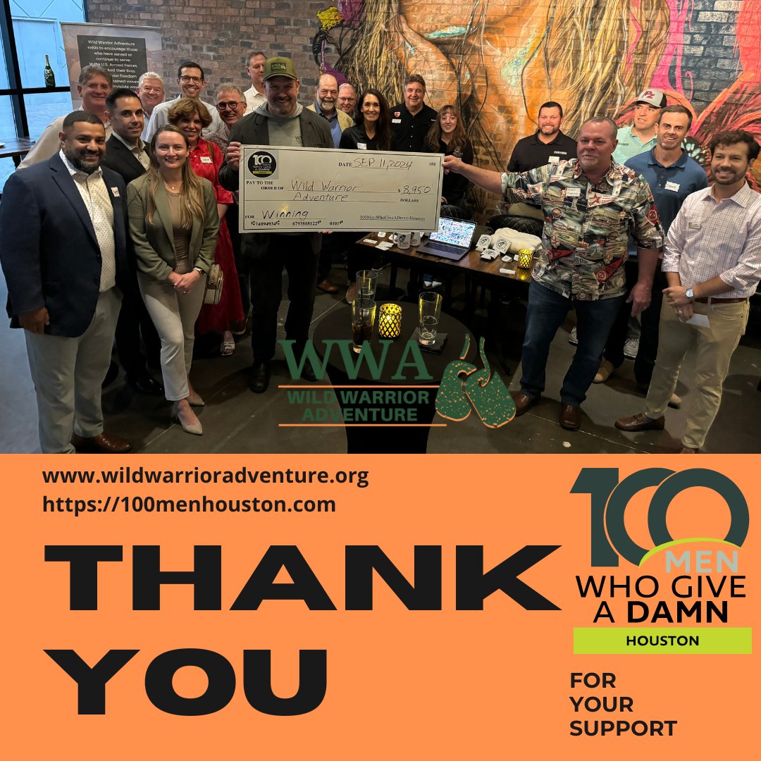 WildWarriorAdv's tweet photo. Thank you to 100 Men Who Give a Damn - Houston for selecting Wild Warrior Adventure as the charity of the evening. 
#100men #wwa #wildwarrioradv #warriors #veterans #faith #hope #love #army #navy #marines #airforce #coastguard #support #grateful #outdoors #flyfishing #healing https://t.co/fwJ9jVVyaL
