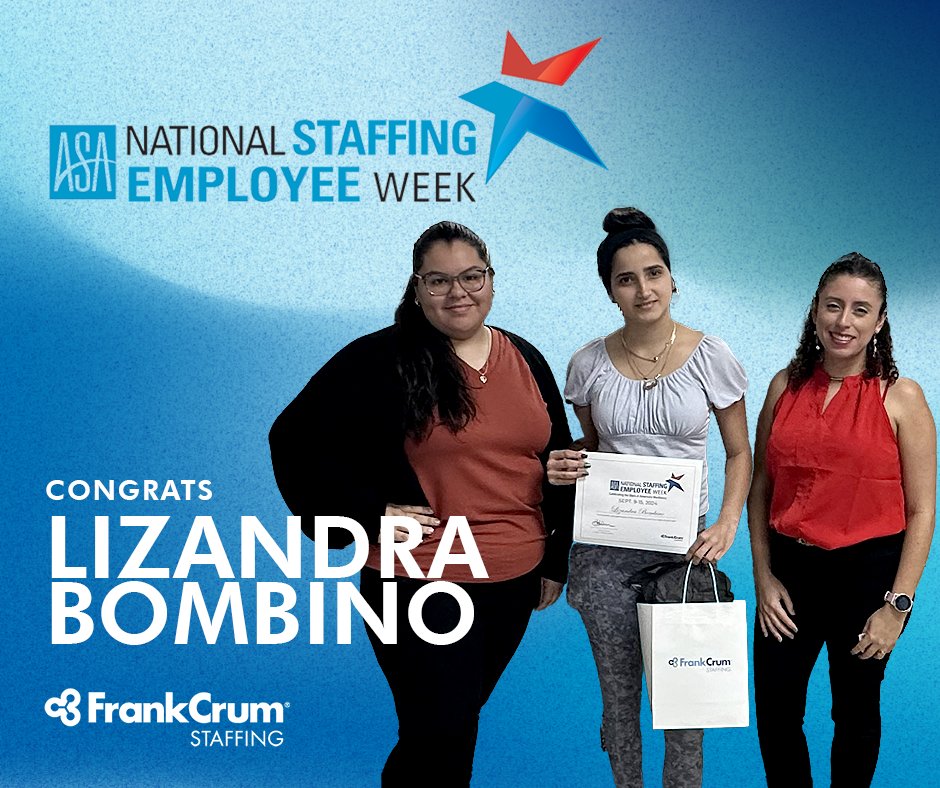 FrankCrumStaff's tweet photo. It's ✨National Staffing Employee Week✨ and all week long, we are highlighting some of our Staffing Stars! 🎉 

Congrats, Lidice, Lizandra, and Marqueniqua! 👏👏

#NationalStaffingEmployeeWeek #StaffingStars #EmployeeAppreciation #Staffing #FrankCrumStaffing https://t.co/U17CZXZ1fe
