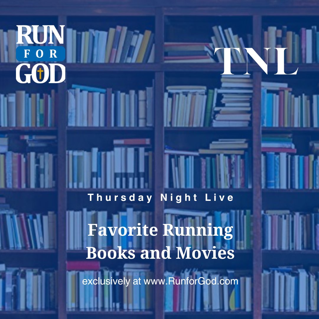 TheRunforGod's tweet photo. Favorite Running Books and Movies -
Join us this evening at 9:00PM EST as Coach Dean takes a deep dive into this subject LIVE.

https://t.co/SadlJD3DN3

#RunForGod #RunClub #GodLovesYou #TNLive https://t.co/72Q3Khe0BQ