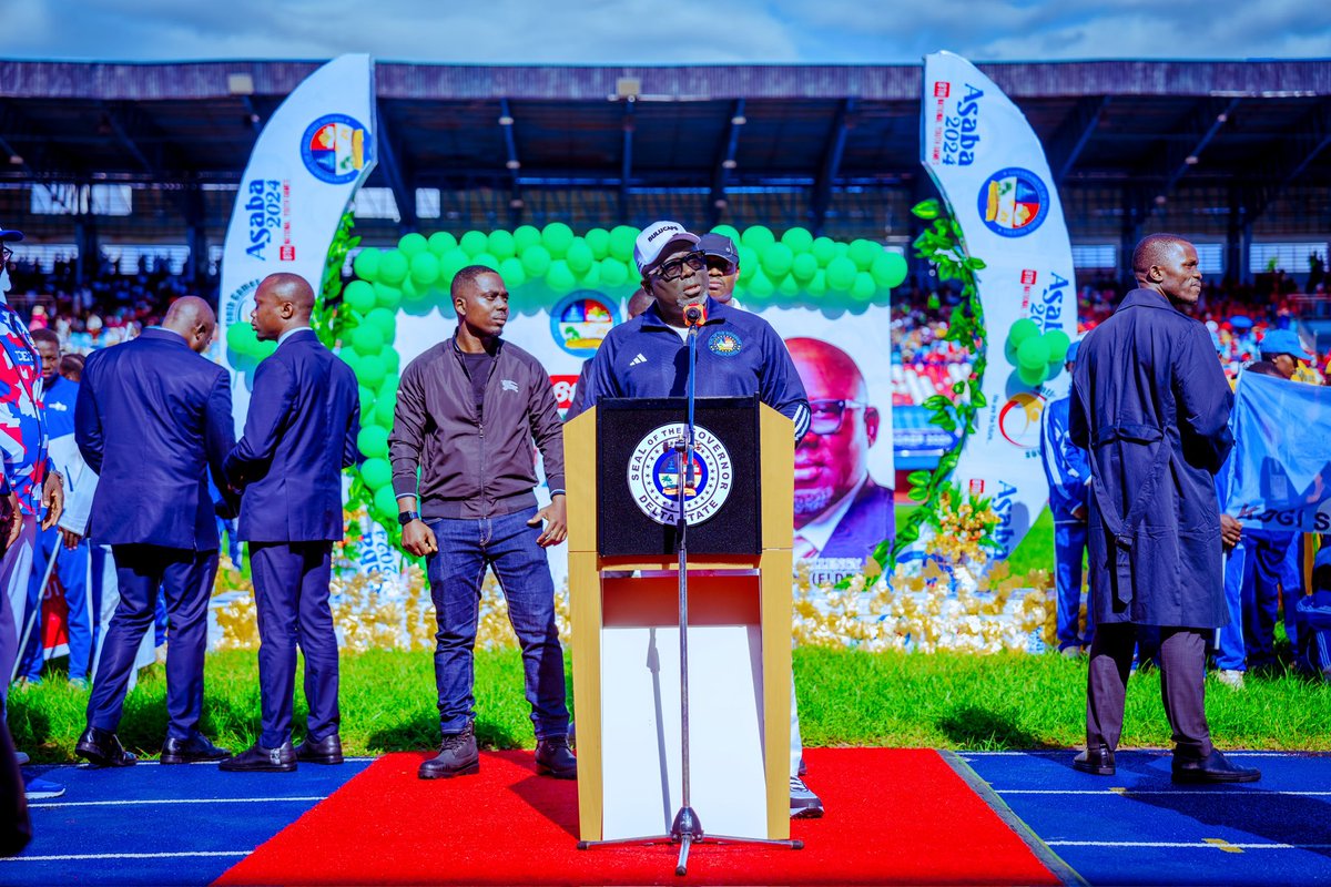 RtHonSheriff's tweet photo. At the official opening ceremony of the 8th National Youth Games in Asaba 2024, the president was represented by the Hon. Minister of Sports Development, Senator John Owan Enoh. I eagerly anticipate a competitive spirit in the days ahead. It’s a source of joy and pride to host this event for the second consecutive year, as Delta State is well-known for its sports culture in Nigeria.

I recommended that the age limit for the National Youth Games should revert to the original upper limit of U-17, as against the current U-15, I am glad the president is also in agreement with my recommendation. 

Congratulations to all the athletes for their participation and  I wish them success in the games. Let the games begin!