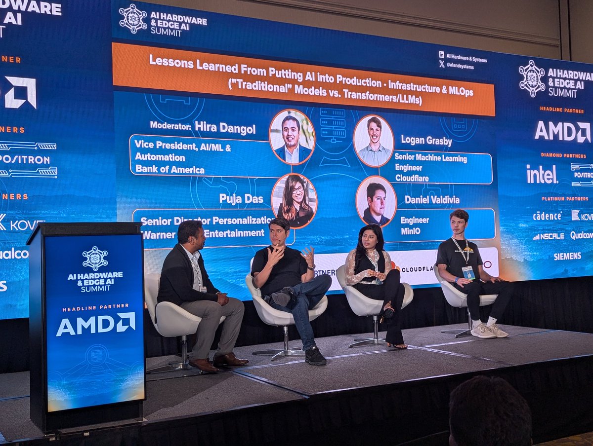 Minio's tweet image. Great panel at #AiHardware + edge summit. @dvaldivia talks about the #cloudoperatingmodel and bursting #gpu centric workloads to the public cloud while making the #privatecloud the primary infrastructure.