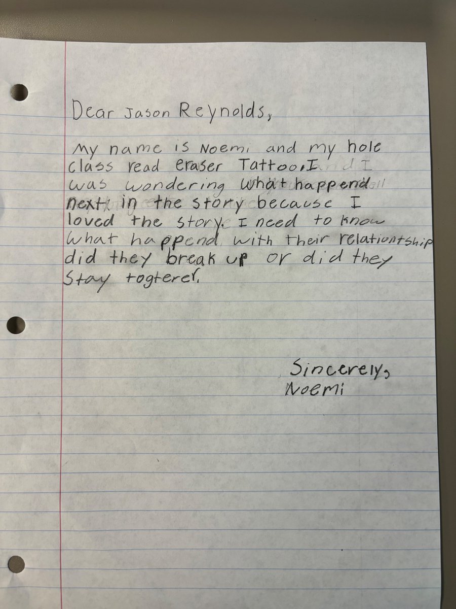 MrNeibauer's tweet image. After reading Eraser Tattoo by Jason Reynolds (@JasonReynolds83), my students are desperate to find out what happens to Shay &amp;amp; Dante. Do they do the long distance relationship? Based on our #annotations, we don’t think so, but had to ask. Ss wrote to share love &amp;amp; get answers!