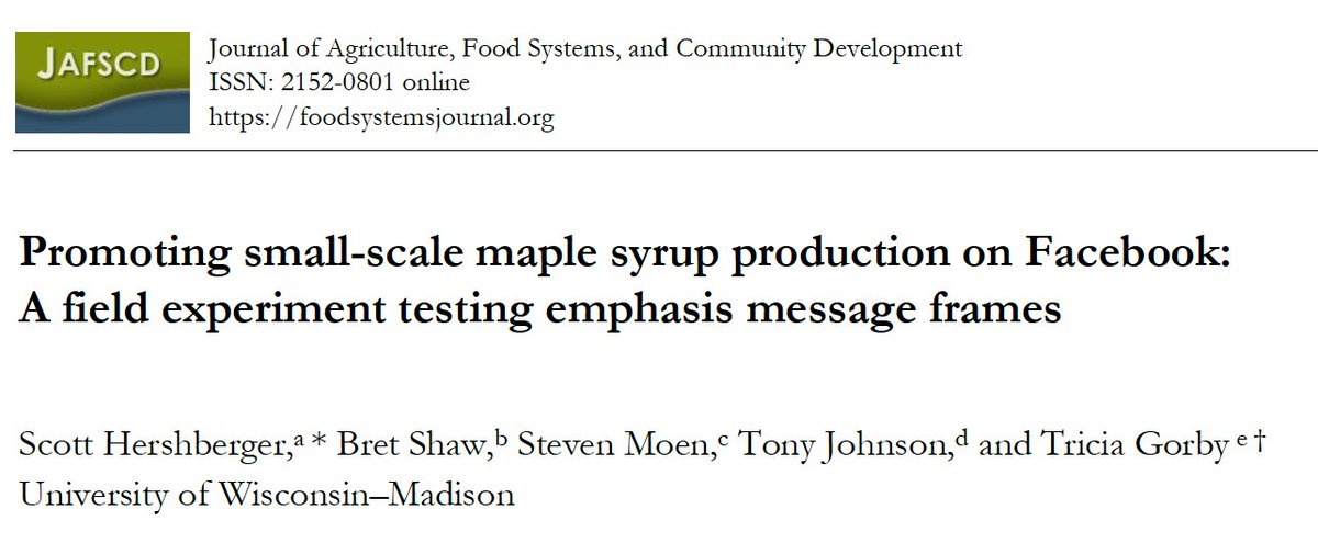 Bret Shaw (@bretshaw1) on Twitter photo New study funded by <a href="/USDA_AMS/">USDA Ag Mktg Service</a> used Facebook to compare what ads are most effective to expand # of maple syrup producers in WI reaching over 300K people. Authors from <a href="/UWMadisonExtNRI/">Division of Extension Natural Resources Institute</a> <a href="/UWMadisonCALS/">UW–Madison CALS</a> <a href="/UW_LSC/">UW-Madison LSC</a> <a href="/UWMadisonSTATS/">UW–Madison Statistics</a>. Access here: lnkd.in/gjTiJEKE New study funded by <a href="/USDA_AMS/">USDA Ag Mktg Service</a> used Facebook to compare what ads are most effective to expand # of maple syrup producers in WI reaching over 300K people. Authors from <a href="/UWMadisonExtNRI/">Division of Extension Natural Resources Institute</a> <a href="/UWMadisonCALS/">UW–Madison CALS</a> <a href="/UW_LSC/">UW-Madison LSC</a> <a href="/UWMadisonSTATS/">UW–Madison Statistics</a>. Access here: lnkd.in/gjTiJEKE