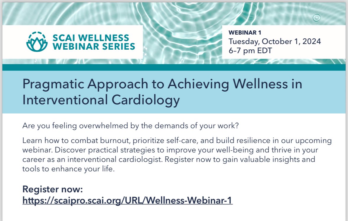 Hady Lichaa, MD, FACC, FSCAI, FSVM, RPVI (@hadylichaamd) on Twitter photo How to deal with work pressure in #IC?
Plz register for the #SCAIwellnessWebinar on 10/1 at 6 pm EST
scaipro.scai.org/Public/Catalog…
<a href="/agtruesdell/">Alex Truesdell</a> <a href="/timir_paul/">Timir Paul, MD, PhD, FACC, FSCAI, FAHA</a> <a href="/adityadoc1/">Aditya Bharadwaj</a> <a href="/chadialraies/">Chadi Alraies, MD FACC FSCAI</a> <a href="/mickeylev1/">Michael Levy MD MPH</a> <a href="/Pooh_Velagapudi/">Poonam Velagapudi</a> <a href="/Allison_Dupont/">Allison Dupont, MD</a> <a href="/essadii/">Abdul Saadi</a> <a href="/TTelila/">Tesfaye A. Telila MD, FACC,FSCAI.</a> <a href="/BakhshiHooman/">Hooman Bakhshi</a> <a href="/sabeedak1/">Sabeeda Kadavath</a> <a href="/drvasimlala/">Vasim Lala D.O. FACC, RPVI</a> How to deal with work pressure in #IC?
Plz register for the #SCAIwellnessWebinar on 10/1 at 6 pm EST
scaipro.scai.org/Public/Catalog…
<a href="/agtruesdell/">Alex Truesdell</a> <a href="/timir_paul/">Timir Paul, MD, PhD, FACC, FSCAI, FAHA</a> <a href="/adityadoc1/">Aditya Bharadwaj</a> <a href="/chadialraies/">Chadi Alraies, MD FACC FSCAI</a> <a href="/mickeylev1/">Michael Levy MD MPH</a> <a href="/Pooh_Velagapudi/">Poonam Velagapudi</a> <a href="/Allison_Dupont/">Allison Dupont, MD</a> <a href="/essadii/">Abdul Saadi</a> <a href="/TTelila/">Tesfaye A. Telila MD, FACC,FSCAI.</a> <a href="/BakhshiHooman/">Hooman Bakhshi</a> <a href="/sabeedak1/">Sabeeda Kadavath</a> <a href="/drvasimlala/">Vasim Lala D.O. FACC, RPVI</a>
