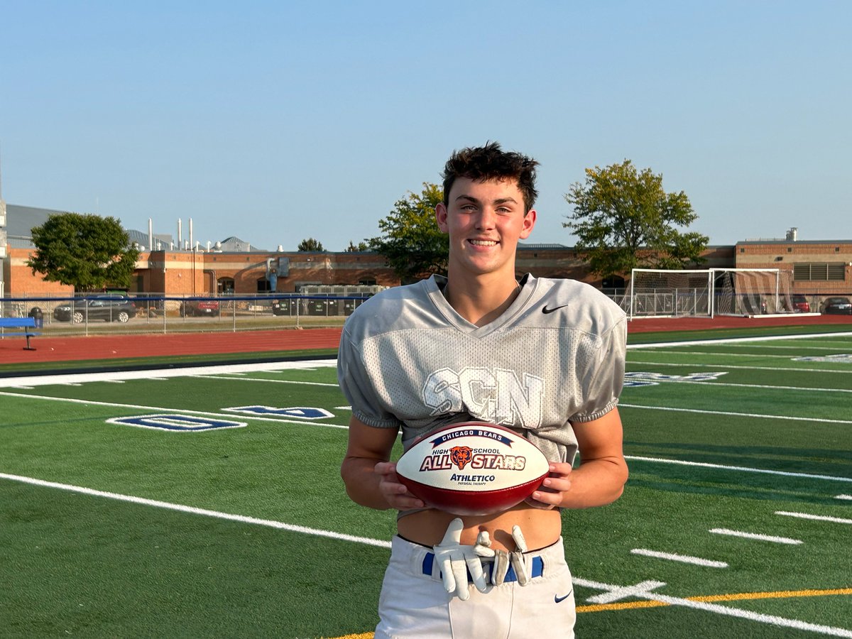 BearsOutreach's tweet photo. Congratulations to our Week 2 #HighSchoolAllStars winner, Aidan McClure of St. Charles North H.S.

He helped lead his team to a 50-26 win over Crete-Monee with 1 interception, 1 touchdown, 2 recovered fumbles and a blocked punt. 
#ThisIsHSFootball https://t.co/oddMLaxXtp