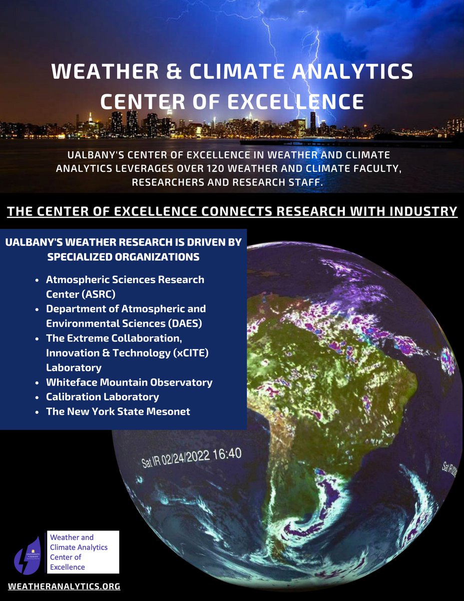 UAlbanyWxCOE's tweet image. UAlbany&apos;s Center of Excellence in Weather and Climate Analytics connects groundbreaking research with industry solutions. Explore how we&apos;re making an impact: weatheranalytics.org.
#Weatheranalytics #Climatechange #Gridresilience #Outagemanagement #Renewableenergy