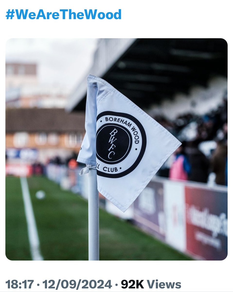 At first glance a quality sad corner flag from Borehamwood. Nice crest and good use of focus, but the ball and crowd make it all a bit untidy. Possibly apt for the whole Jenkins era, but for top marks this should be an empty ground to denote a clean slate 7/10
#WeAreTheWood