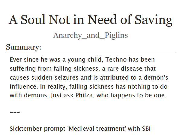 a_piglins's tweet photo. [A Soul Not in Need of Saving - sicktember collection]     

// Prompt: Medieval treatment
// SBI and Simon Hypixel &amp; Techno
// So much hurt/comfort  
// 6.7k words, part 1/2
// Link in replies https://t.co/fdznlRNpkg