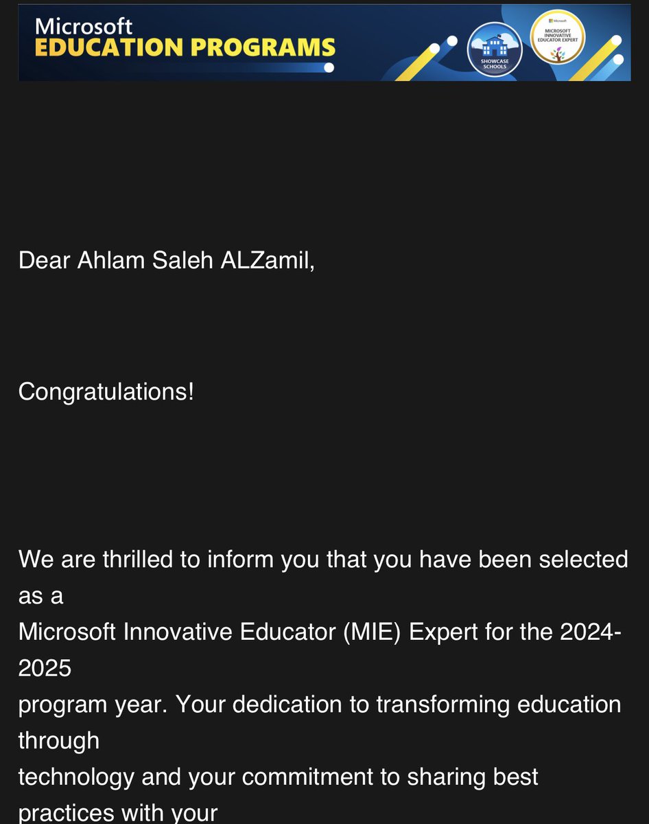 Almasa222222's tweet photo. الحمدلله الذي بنعمته تتم الصالحات تم ترشيحي وحصولي على لقب معلم خبير مايكروسوفت للتعلم الإبداعي لعام 2024/2025 🇸🇦🇸🇦🇸🇦
 @Microsoft_Saudi
@MicrosoftEDU
@MicrosoftEduSA
@abeermehdar
 @Microsoft @MScreativeteam
@moe_gov_sa
#معلم_خبير_مايكروسوفت_2024_2025
#خبراء_وطن_الانسانيه 🇸🇦 https://t.co/EjYtX1Pjtt