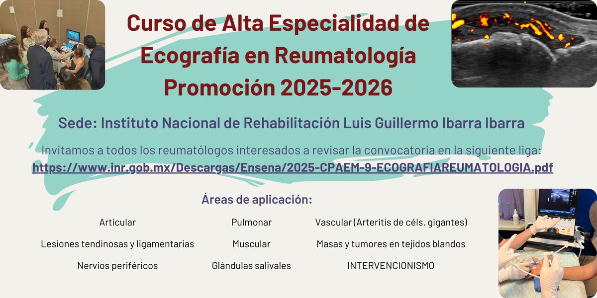 ColMexReuma's tweet photo. POSGRADO DE ALTA ESPECIALIDAD EN
“MEDICINA DE ECOGRAFÍA EN REUMATOLOGÍA”
 
INFORMES https://t.co/xtl7E70Kg1 https://t.co/VsqFbahRqT