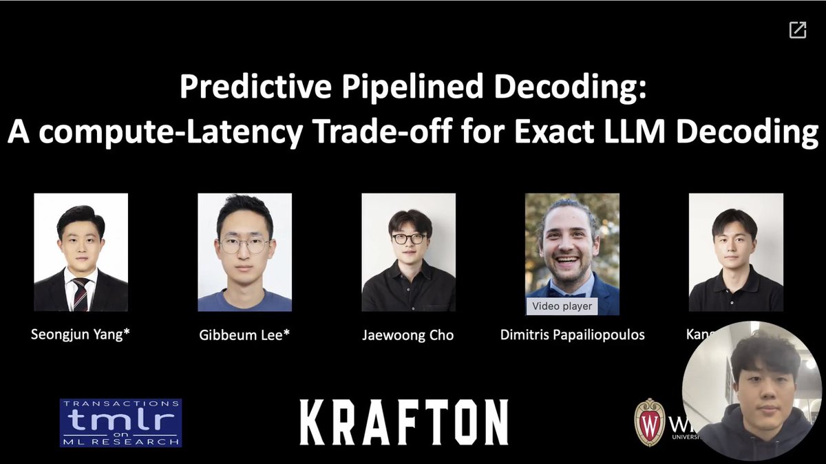 TmlrVideos's tweet image. Predictive Pipelined Decoding: A Compute-Latency Trade-off for Exact LLM Decoding

Seongjun Yang, Gibbeum Lee, Jaewoong Cho, Dimitris Papailiopoulos, Kangwook Lee

tmlr.infinite-conf.org/paper_pages/yU…

#decoding #pipelined #latency