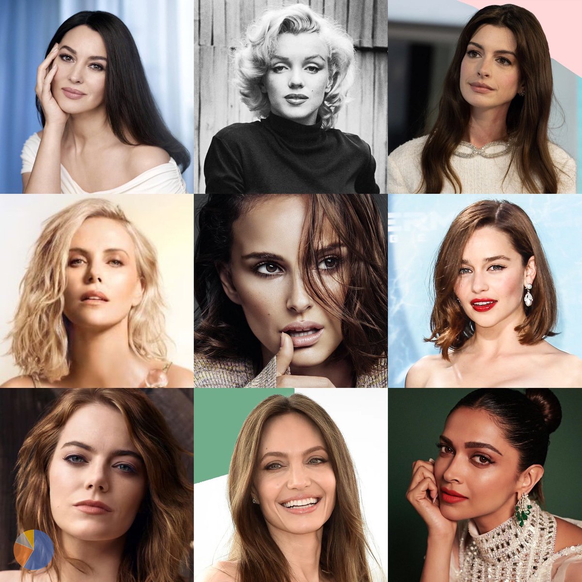 stats_feed's tweet photo. Who is the most beautiful actress of all time?

1. Monica Bellucci
2. Marilyn Monroe
3. Anne Hathaway
4. Charlize Theron
5. Natalie Portman
6. Emilia Clarke
7. Emma Stone
8. Angelina Jolie
9. Deepika Padukone https://t.co/frdPpr7e8T