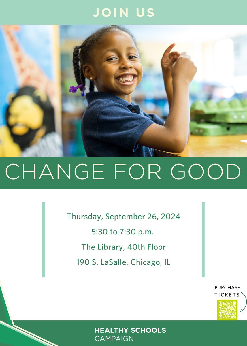 Support our mission to create healthier, equitable schools by buying a ticket or donating to Change for Good! Make a direct impact as a champion of our mission to help students learn and thrive
shorturl.at/1vy7P 
#CFG24 #HealthySchools