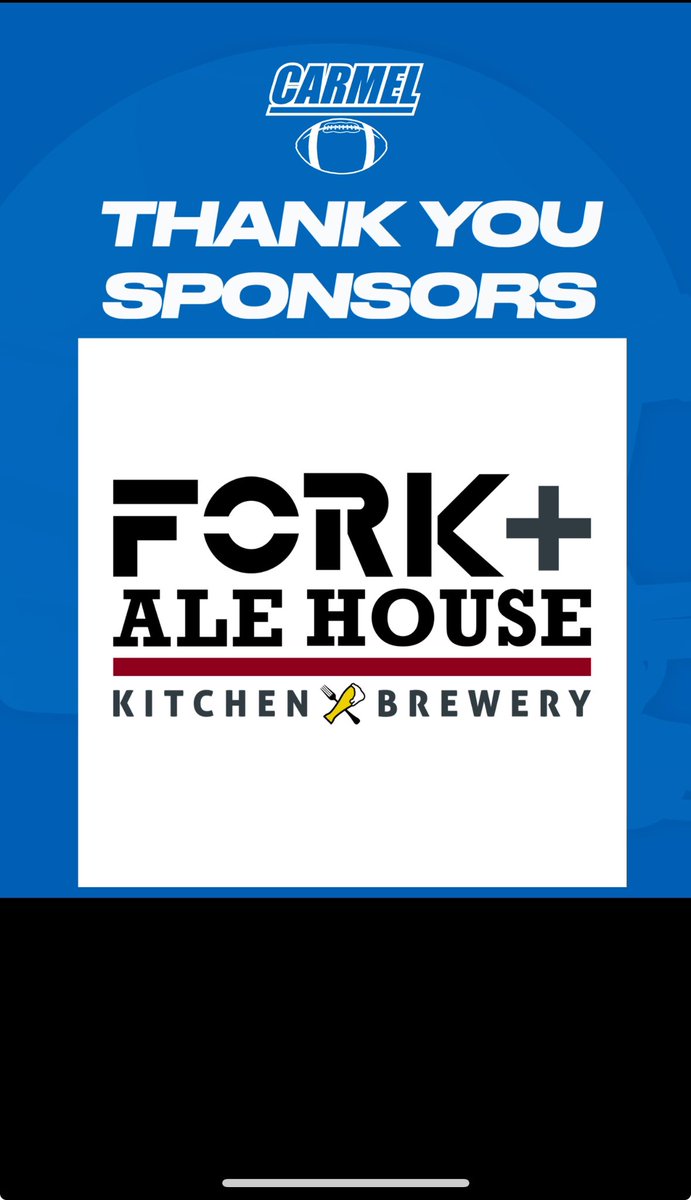 🏈 A big thank you to Fork and Ale House for their generous Bronze donation to Carmel High School Football! 🍴🍻 Your support means the world to our team, helping us grow and achieve on the field. We're grateful to have you as part of our football community! 💙🤍
