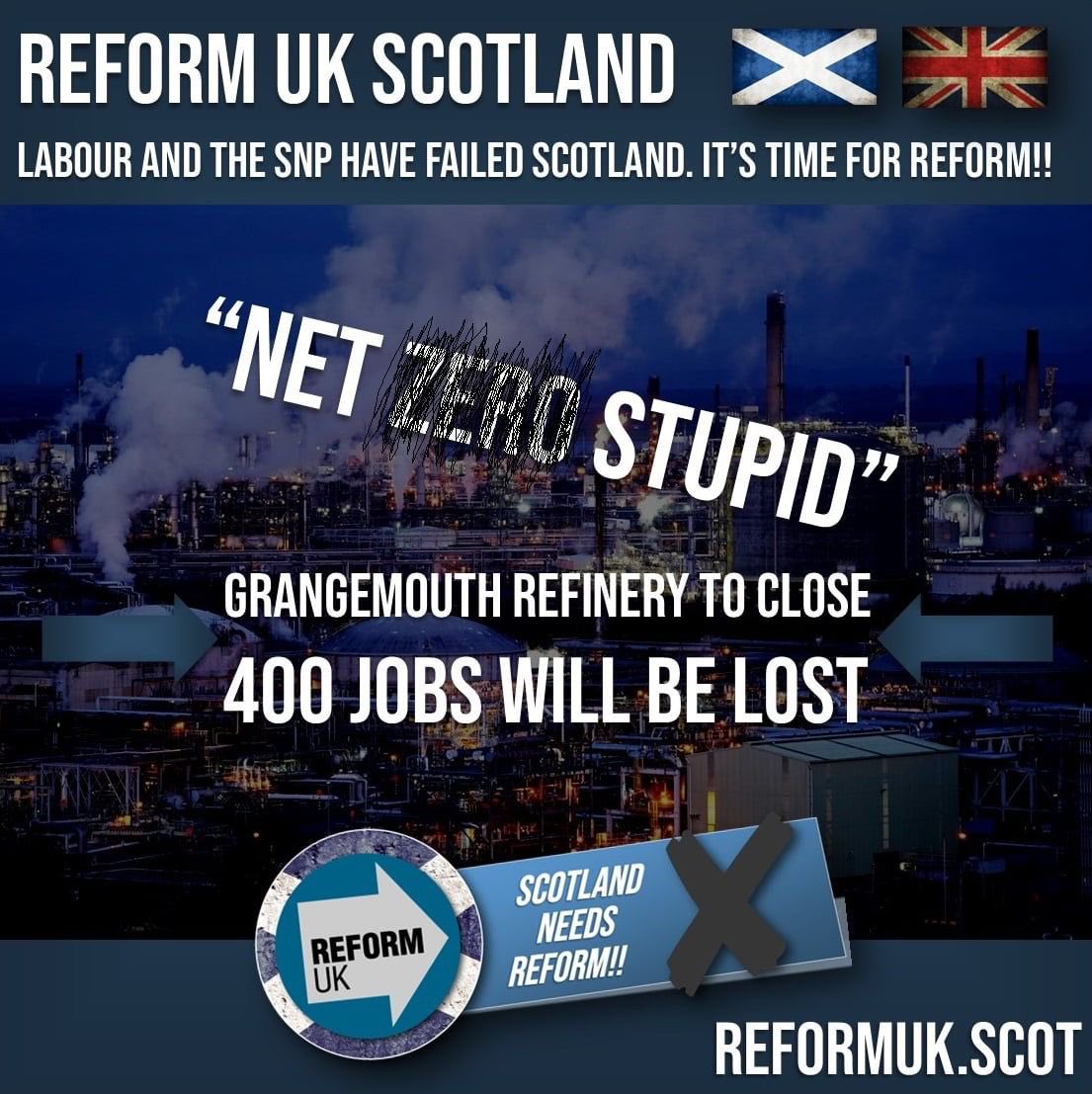 AlastairRedman's tweet image. 🚨 Grangemouth Refinery's closure, impacting 400 jobs, shows the failure of the Net Zero agenda. 
SNP &amp;amp; Labour's out-of-touch policies have caused real harm. We need practical solutions, not elitist targets. #NetZeroFail