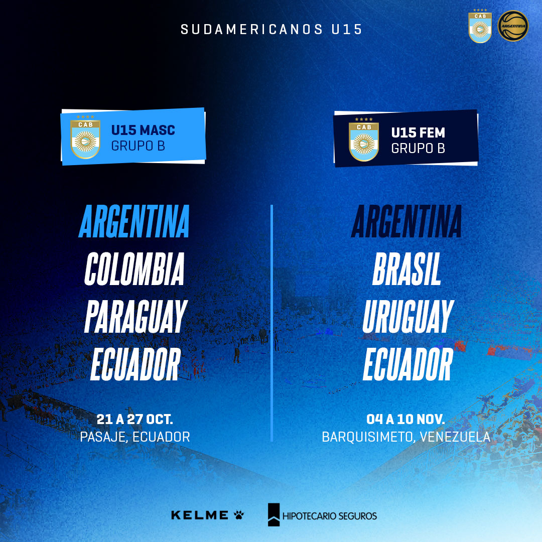cabboficial's tweet photo. 📝🇦🇷 Las Selecciones U15 ya conocen a sus rivales para los Sudamericanos de ambas ramas

➡️ El masculino jugará en Ecuador del 21 al 27 de octubre y el femenino lo hará en Venezuela del 4 al 10 de noviembre 

📎 Más detalles en https://t.co/2snR21q5fz https://t.co/UEOD7UX9AJ