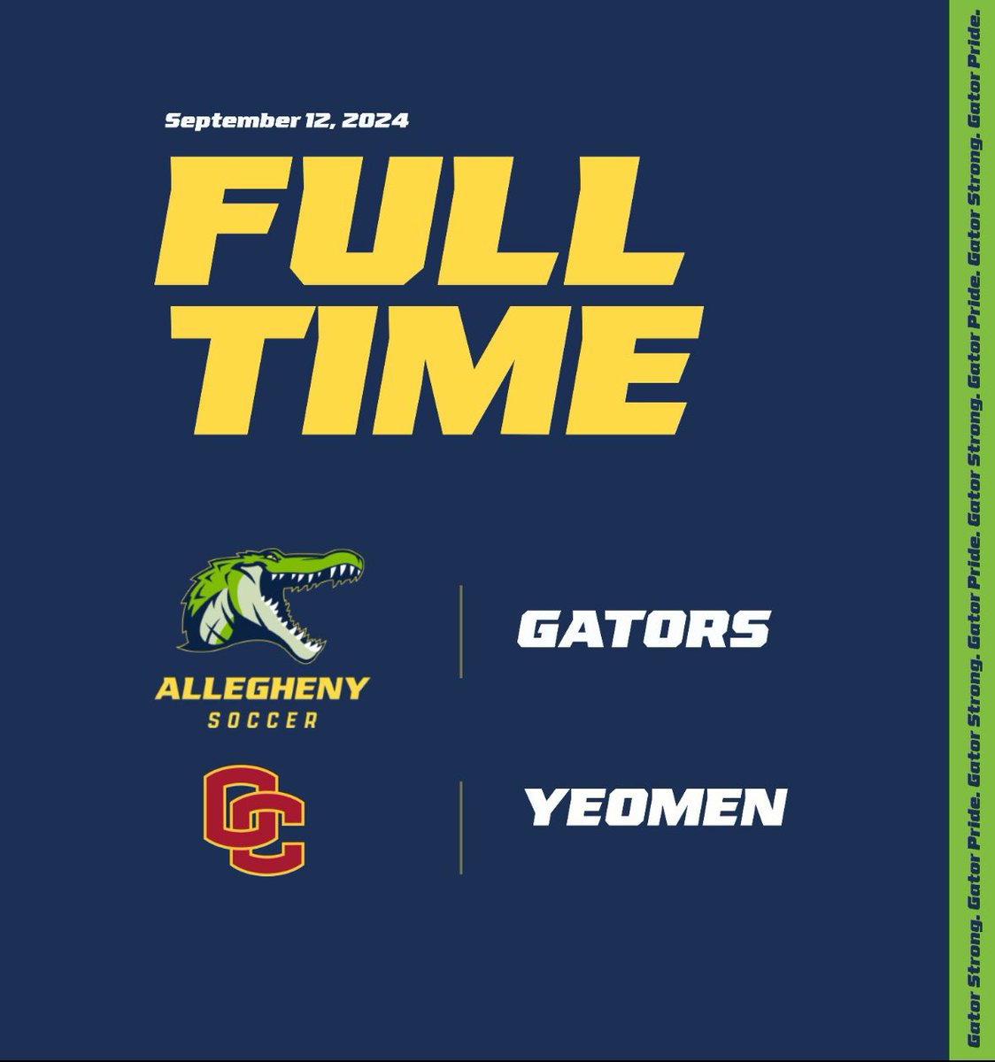 GhenyMensSoccer's tweet photo. FINAL

ALLEGHENY COLLEGE: 1
OBERLIN COLLEGE: 0

GATORS WIN! 

A Nick Magee strike in the second-half gave us the lead, and your Gators held on for the rest of regulation to secure the victory at home! ⚽️🐊 https://t.co/pp4kcwzzc5