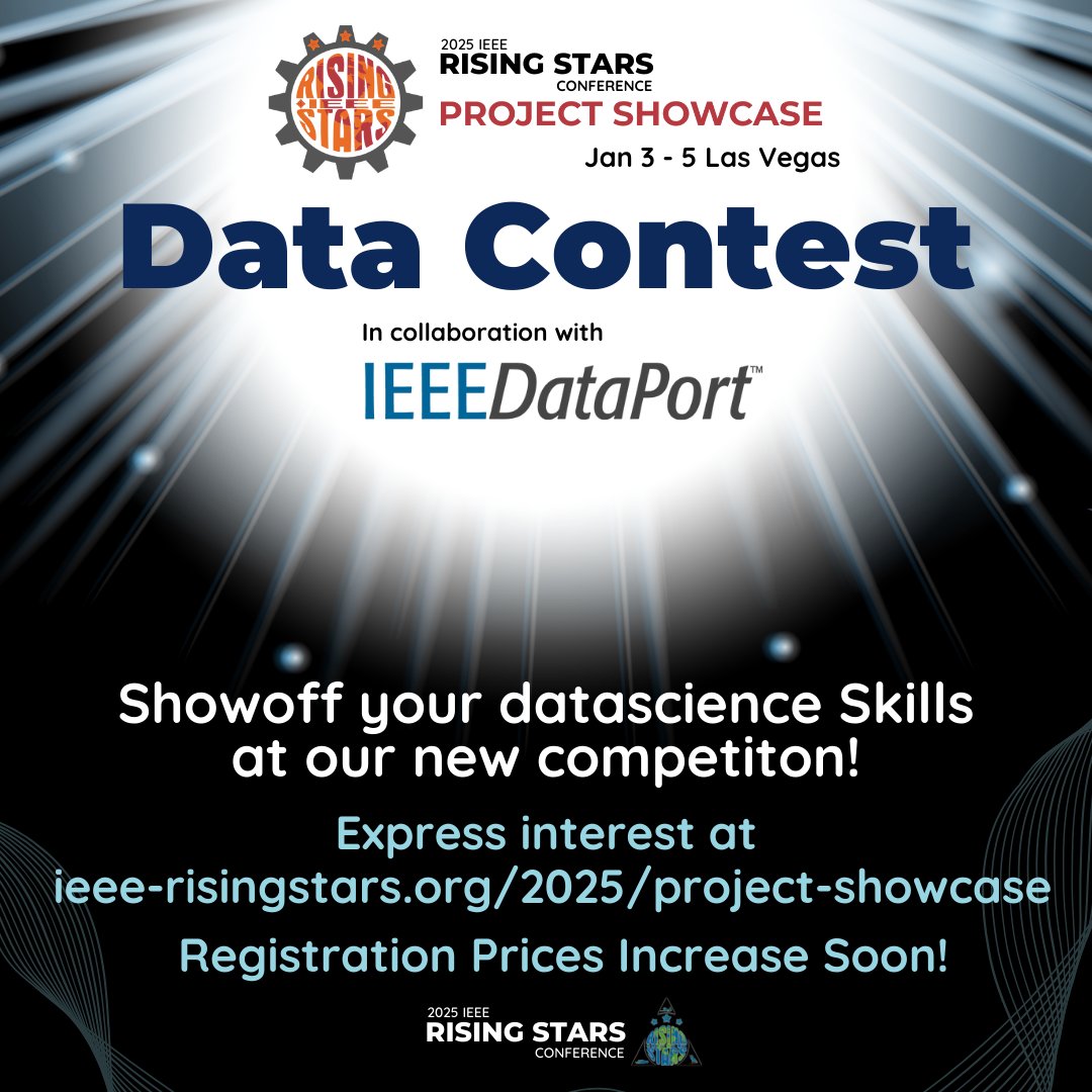 IEEE Rising Stars (@ieeerisingstars) on Twitter photo In collaboration with <a href="/IEEEDataPort/">IEEE DataPort</a>, we are happy to announce our Data Contest as part of our Project Showcase!! REGISTRATION IS OPEN!! Come show off your skills in data science and machine learning. We can't wait to see what you come up with!
Register: forms.gle/Hd8AsmLvXK3rUG… In collaboration with <a href="/IEEEDataPort/">IEEE DataPort</a>, we are happy to announce our Data Contest as part of our Project Showcase!! REGISTRATION IS OPEN!! Come show off your skills in data science and machine learning. We can't wait to see what you come up with!
Register: forms.gle/Hd8AsmLvXK3rUG…