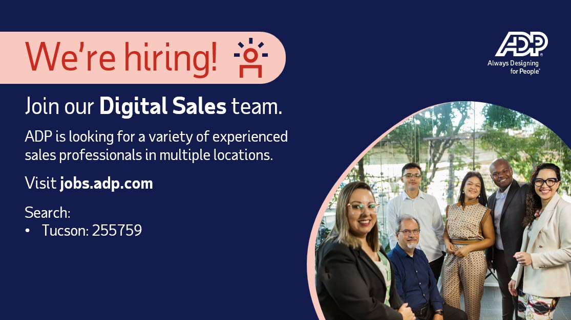 We are #hiring #sales roles in #Tucson! Apply today: adp.careers/4dVXAfF

#ADPLife #Career #SalesCareer #Hiring #TucsonJob
