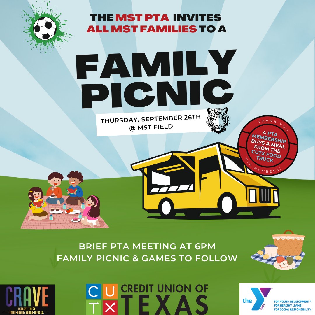 Keep an eye on your e-mail for more details about the upcoming MST PTA Family Picnic! The next PTA Newsletter comes out tomorrow.
