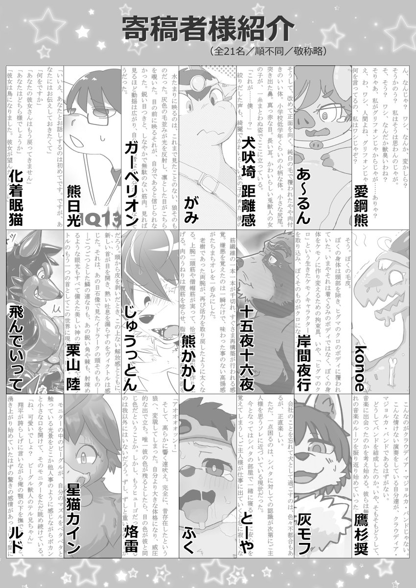 rupetatsu's tweet photo. 【新刊のお知らせ】
#けもケット15 にて、TFアンソロジー『TFプラスDiversity!』を頒布予定です！
表紙および寄稿者様を紹介いたします！
総勢23名、TFに+αのギャップを盛り込んだ超豪華合同誌となっております！
A5/244P/1,500円/成人向け

当日はQ-12「ソライロハネペン」にてお待ちしております！！ https://t.co/kVzRChHAls