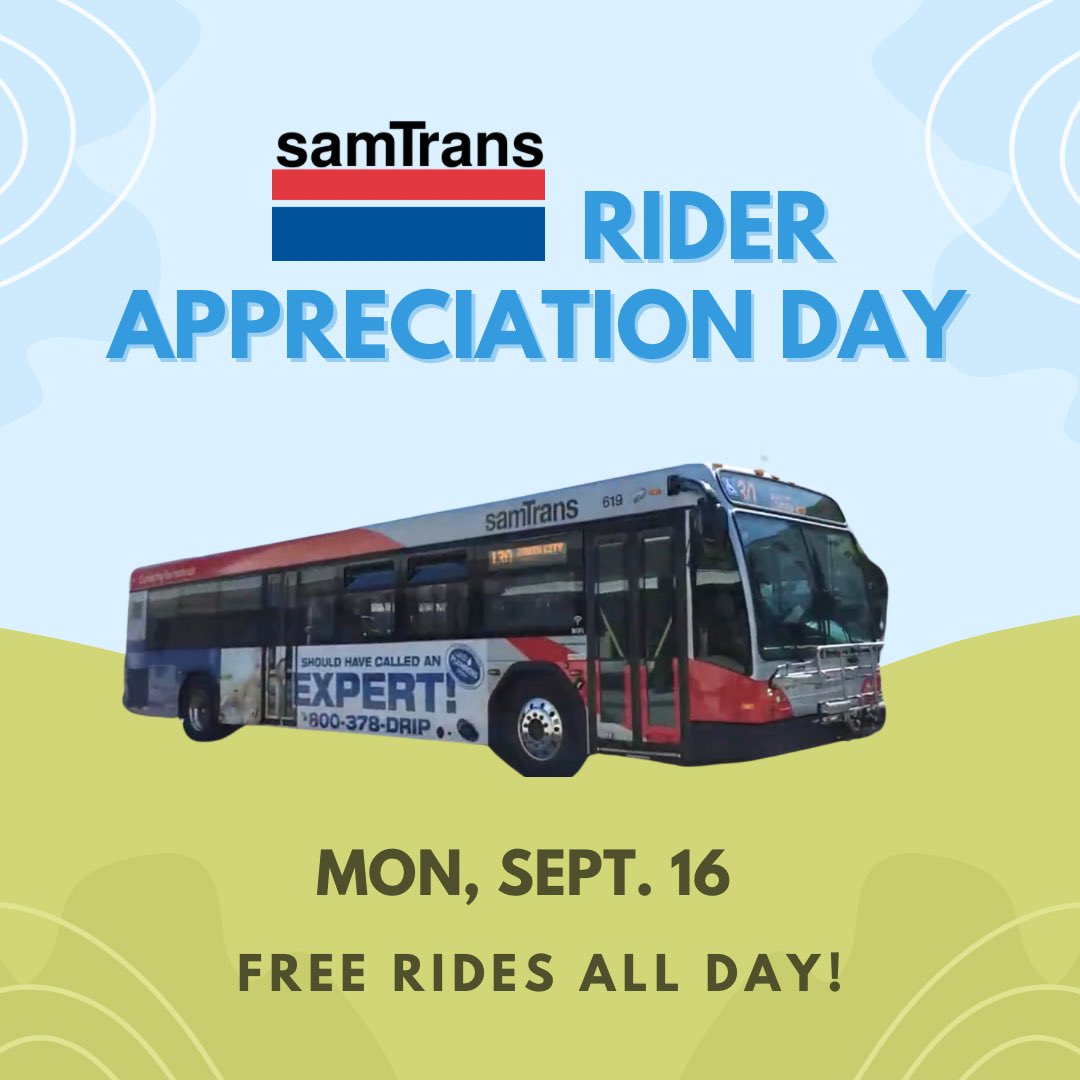 CityofSSF's tweet image. Explore @SamTrans for FREE on Rider Appreciation Day, Monday, September 16. Learn more: samtrans.com/news/free-fare… 

#samtrans #bus #bayarea
